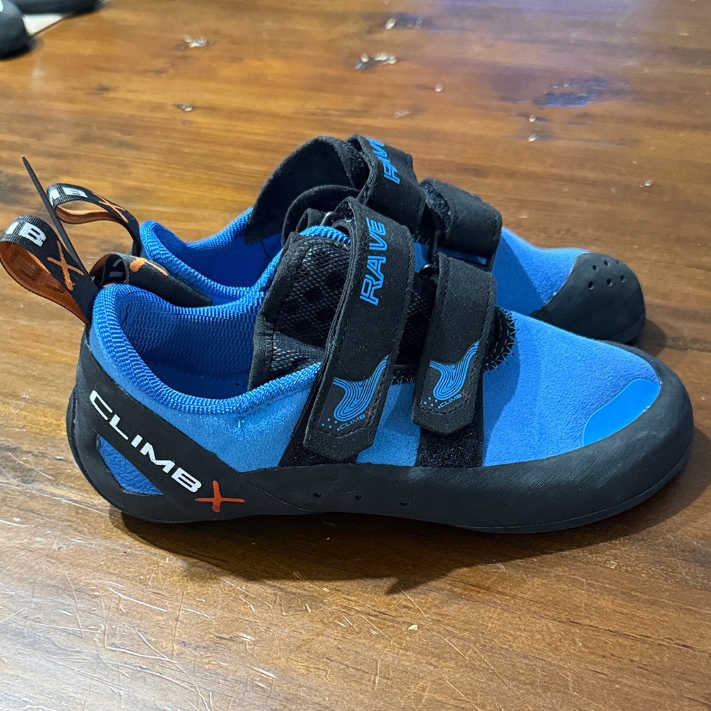 Climb X Rave Blue and Black Velcro rock climbing shoes